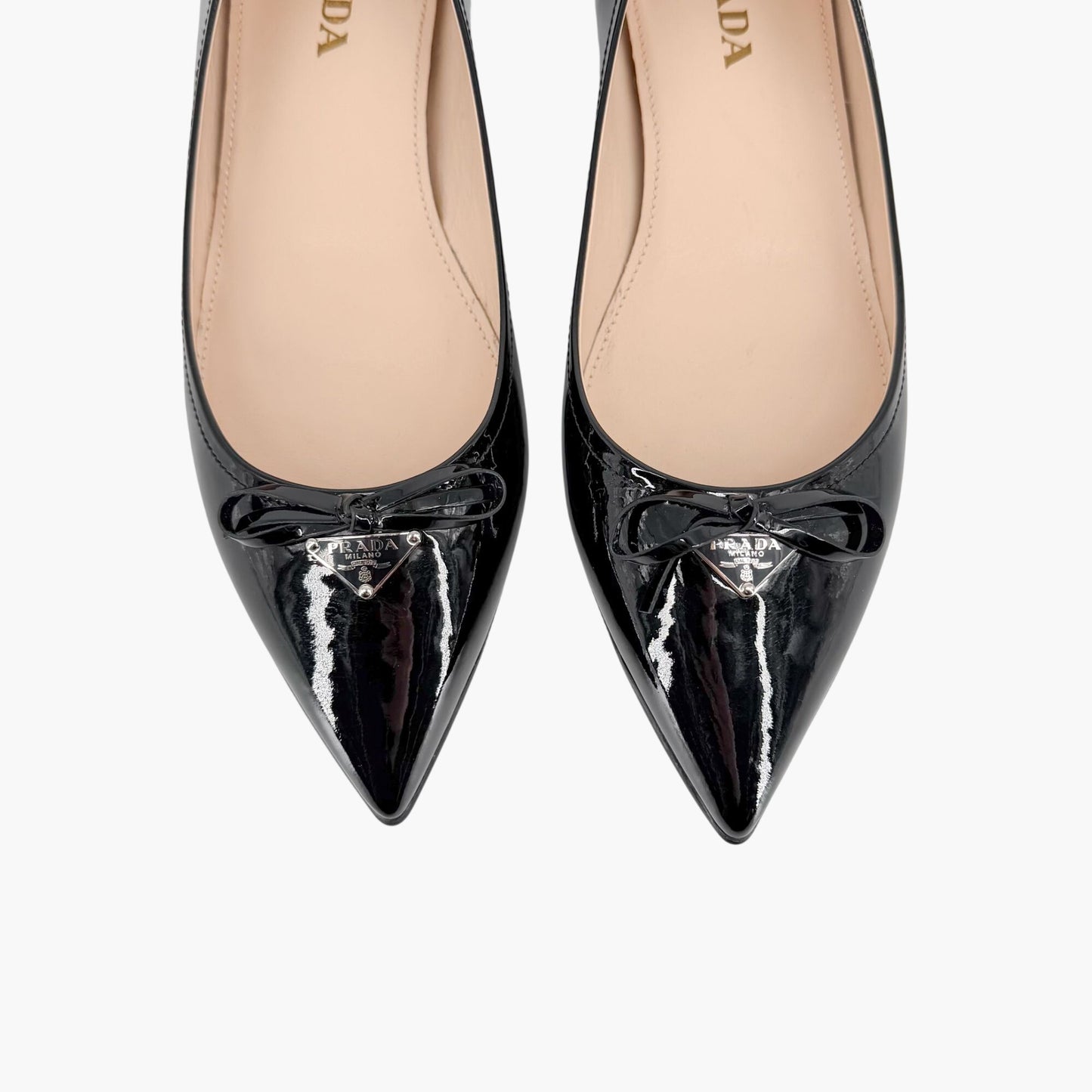 Prada Triangle Logo Ballet Flats Black Patent Size 36.5