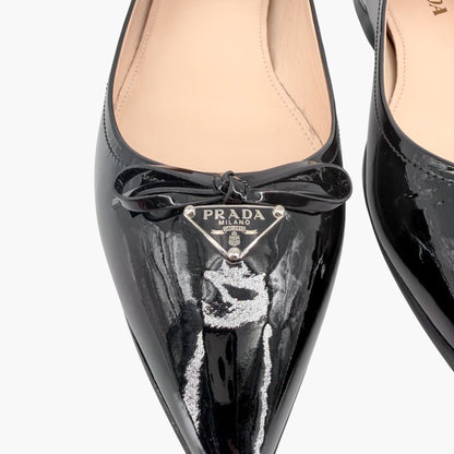 Prada Triangle Logo Ballet Flats Black Patent Size 36.5