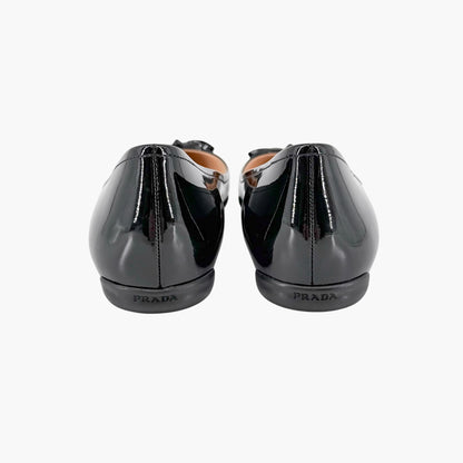 Prada Triangle Logo Ballet Flats Black Patent Size 36.5