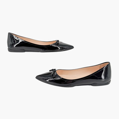 Prada Triangle Logo Ballet Flats Black Patent Size 36.5