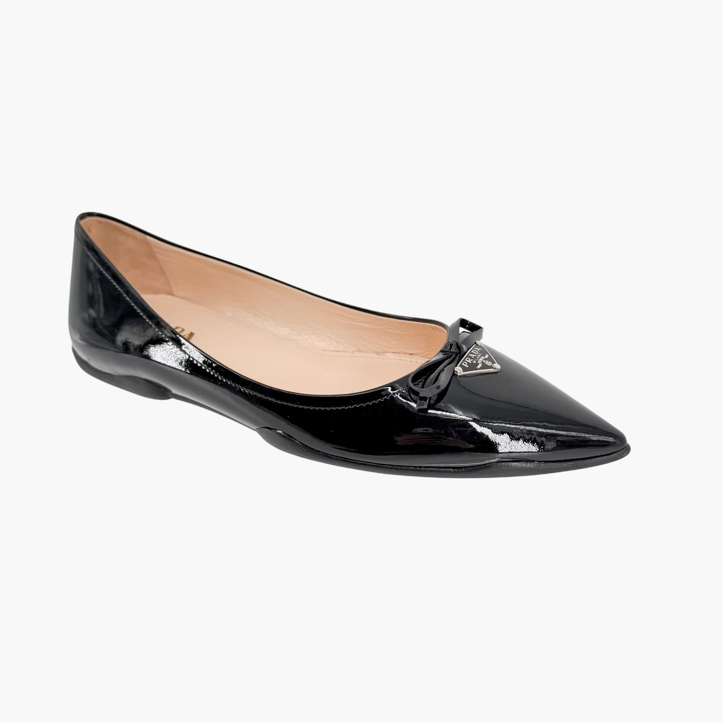 Prada Triangle Logo Ballet Flats Black Patent Size 36.5