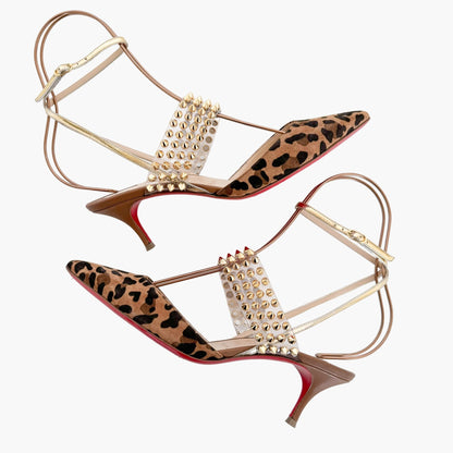 Christian Louboutin Levita 55 Pumps in Caramel Leopard Suede & PVC Size 37