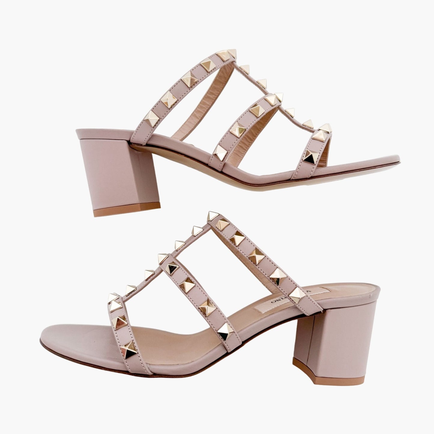 Valentino Garavani Rockstud Caged Mule Sandal in Poudre (Beige) Leather Size 36