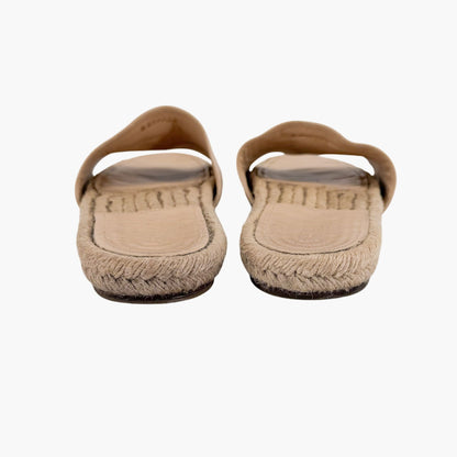 Chanel Pearl CC Espadrille Slide Sandals in Beige Leather Size 39