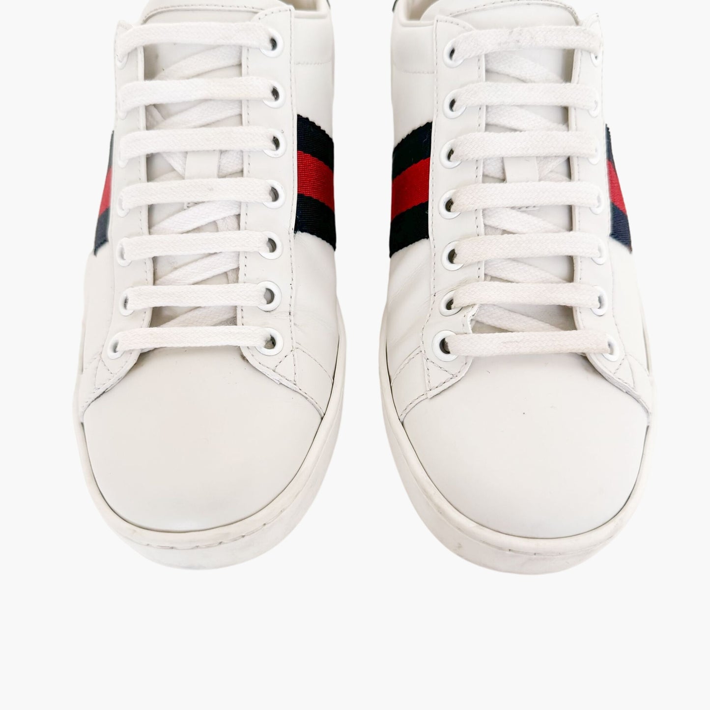 Gucci Ace Web Stripe Sneakers in White Leather Size 37.5