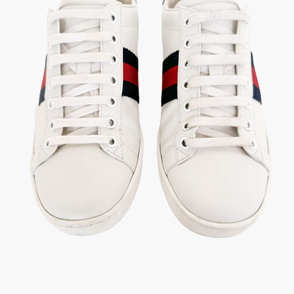 Gucci Ace Web Stripe Sneakers in White Leather Size 37.5