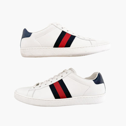 Gucci Ace Web Stripe Sneakers in White Leather Size 37.5