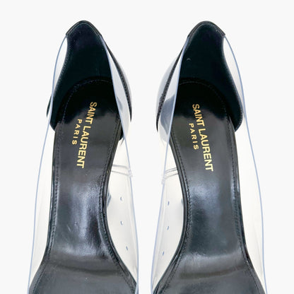 Saint Laurent Opyum 110 YSL Pump in Transparent PVC & Black Patent Leather Size 39.5