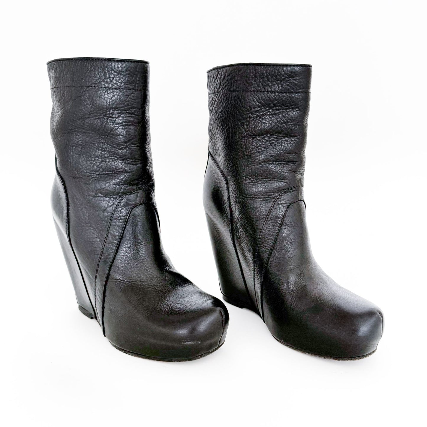 Rick Owens Hidden Wedge Ankle Boots in Black Leather Size 37