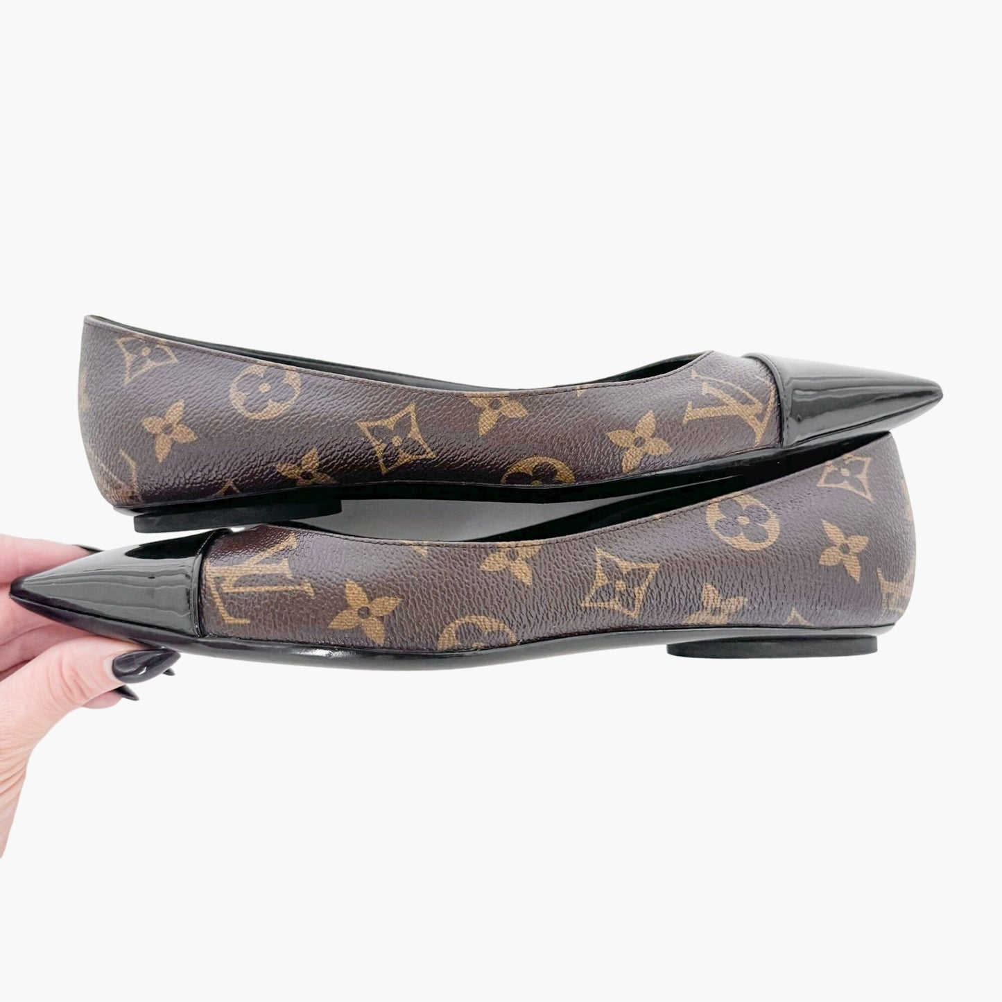 Louis Vuitton Fetish Cap Toe Ballet Flats in Brown Monogram Canvas Size 37.5