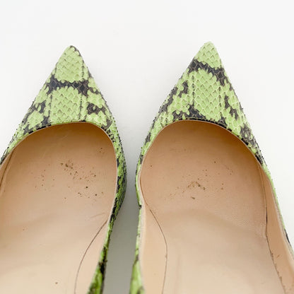 Jimmy Choo Anouk 110 Pumps in Green Snake Embossed Leather Size 40