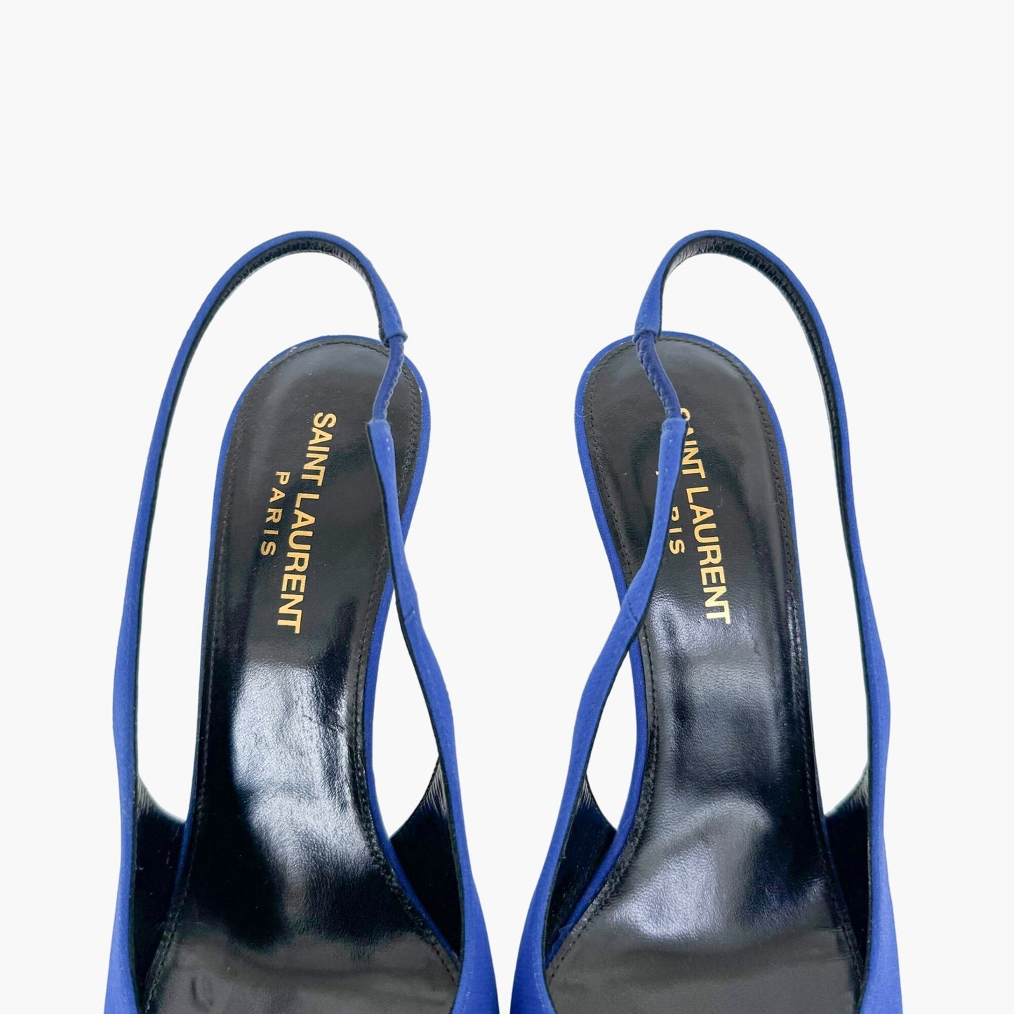 Saint Laurent Maxine Slingback Pumps in Blue Crepe De Chine Size 37.5