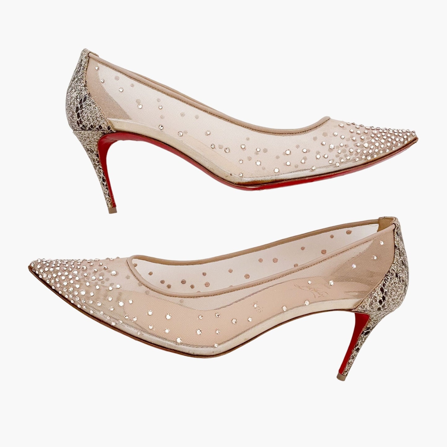 Christian Louboutin Follies Strass 85 Pumps in Nude Mesh Size 41