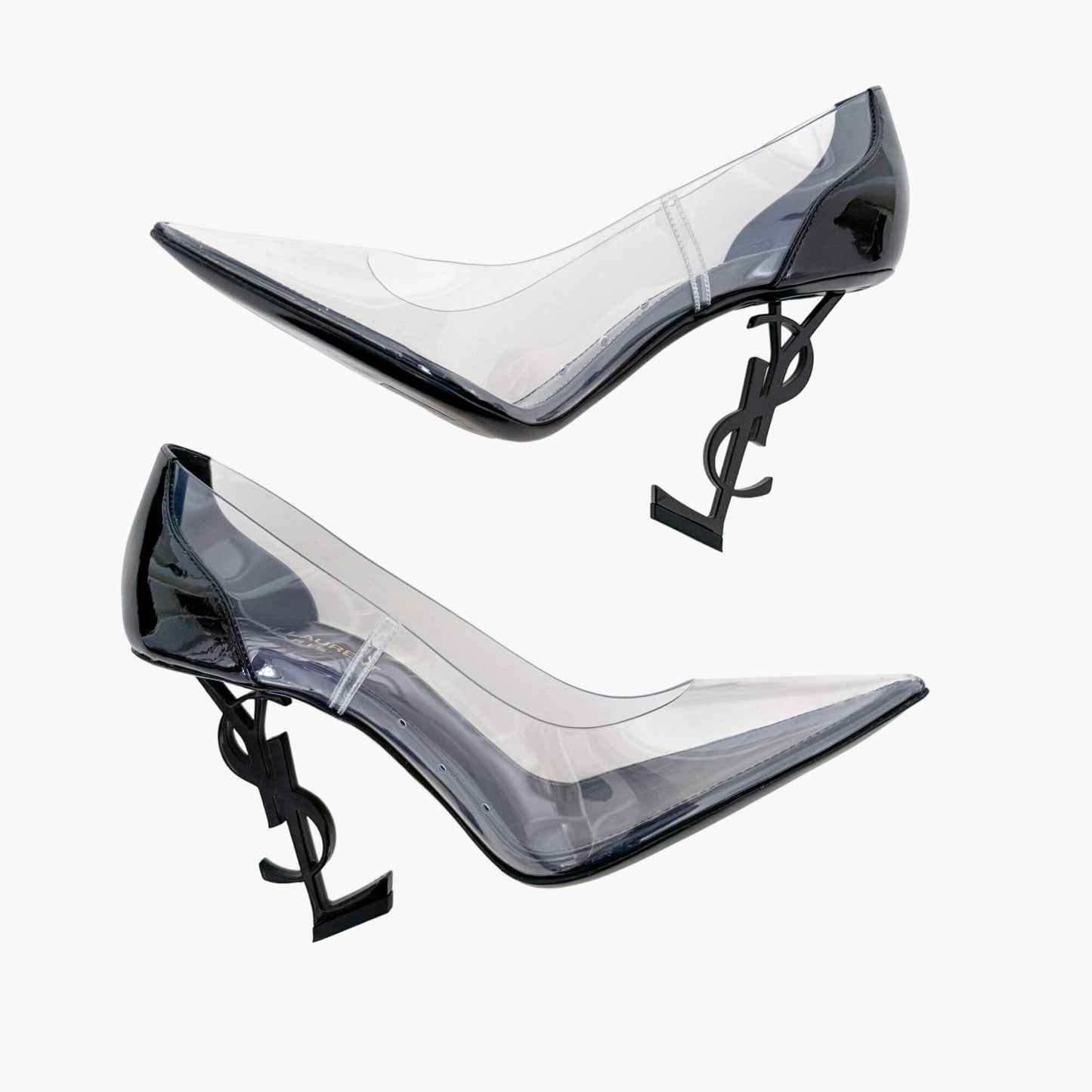 Saint Laurent Opyum 110 YSL Pump in Transparent PVC & Black Patent Leather Size 39.5