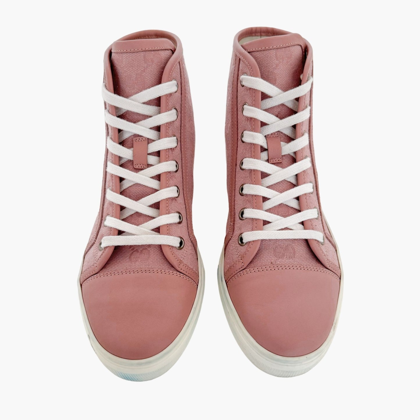 Gucci Rebel High Top Sneakers in Pink GG Monogram Canvas Size 37