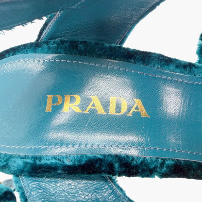 Prada Velvet Platform Sandals Blue Size 40