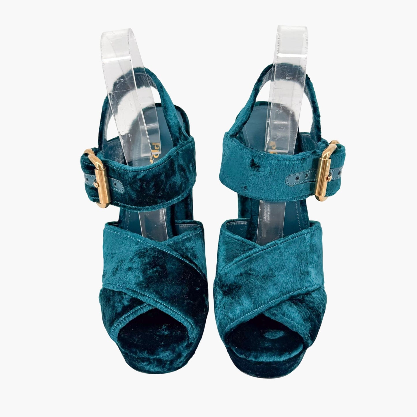 Prada Velvet Platform Sandals Blue Size 40