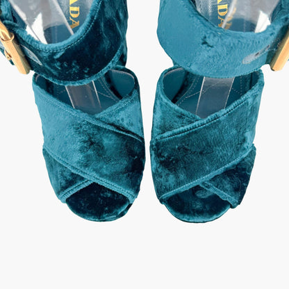 Prada Velvet Platform Sandals Blue Size 40