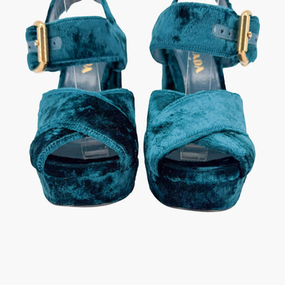 Prada Velvet Platform Sandals Blue Size 40