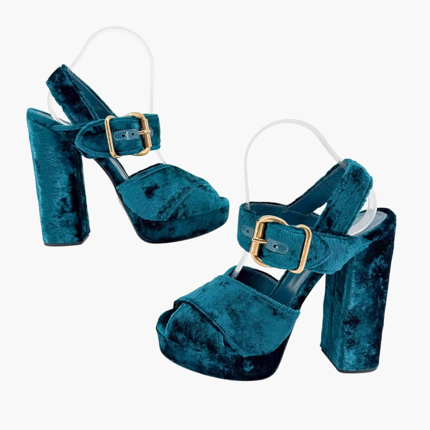 Prada Velvet Platform Sandals Blue Size 40