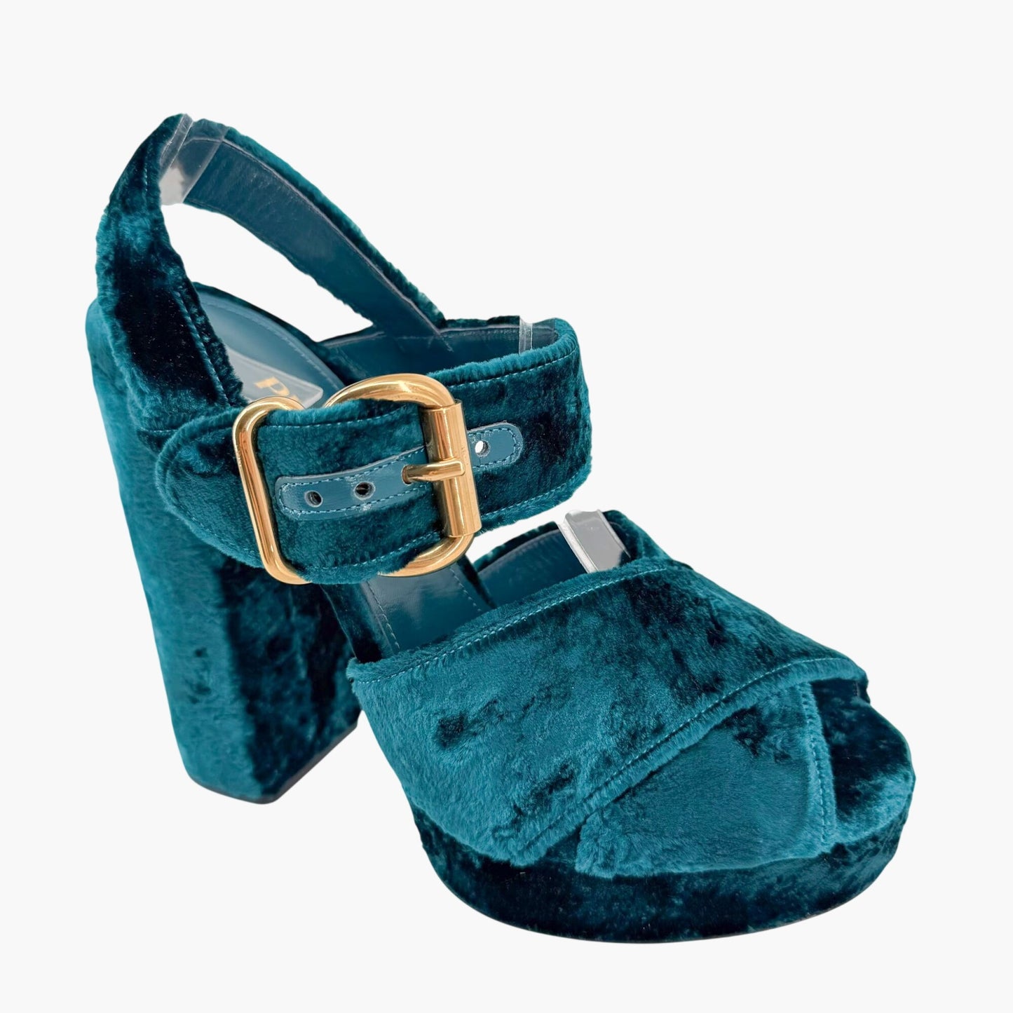 Prada Velvet Platform Sandals Blue Size 40