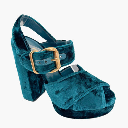 Prada Velvet Platform Sandals Blue Size 40