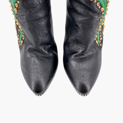 Gucci Fosca Floral Intarsia Crystal Studded Leather Boots – Size 37