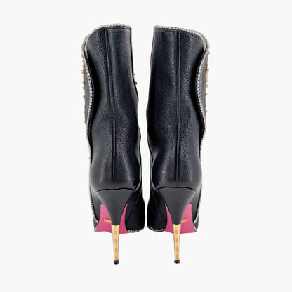Gucci Fosca Floral Intarsia Crystal Studded Leather Boots – Size 37