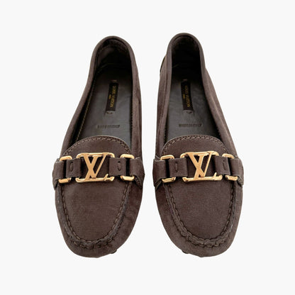 Louis Vuitton LV Moccasin Loafer in Brown Metallic Leather Size 35