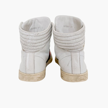 Gucci Coda High Top Web Stripe Sneakers in White Leather Size 37