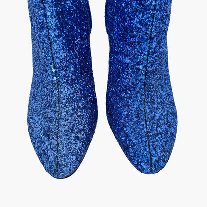 Saint Laurent Lou 95 Ankle Boots in Blue Glitter Size 37.5