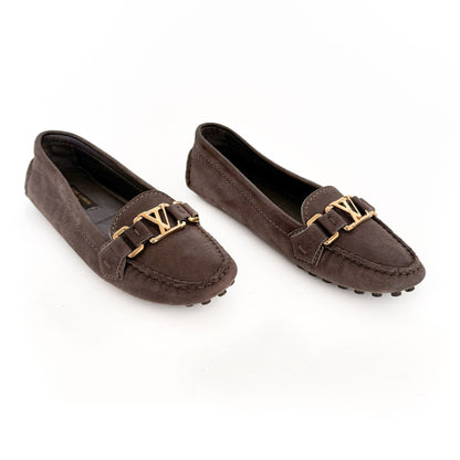 Louis Vuitton LV Moccasin Loafer in Brown Metallic Leather Size 35