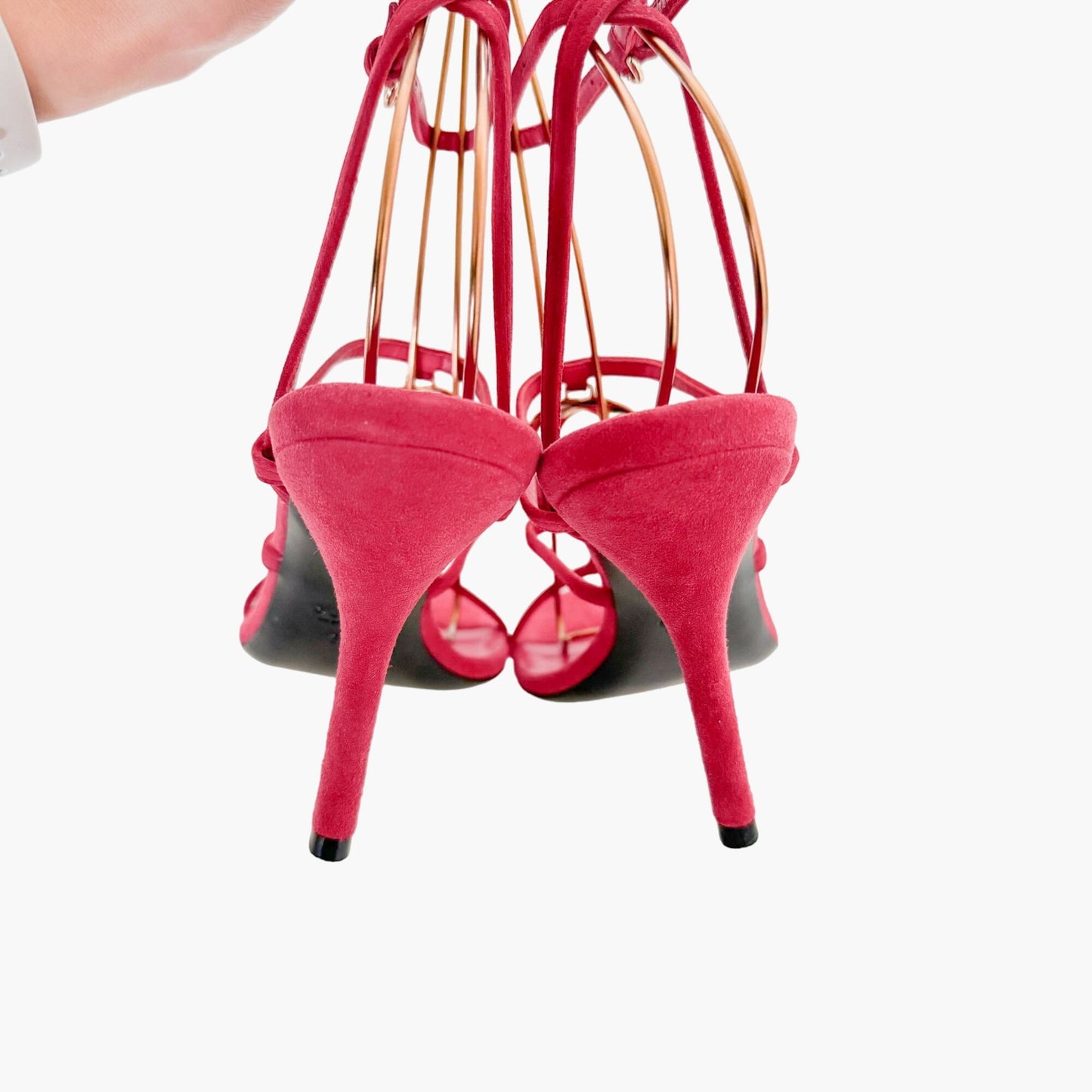 Gucci GG Strappy Heeled Sandals in Cerise Pink Suede Size 38