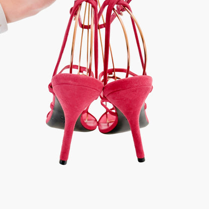 Gucci GG Strappy Heeled Sandals in Cerise Pink Suede Size 38