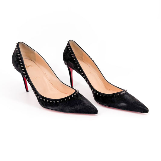 Christian Louboutin Anjalina 85 Spike Pumps Black Suede Size 40.5