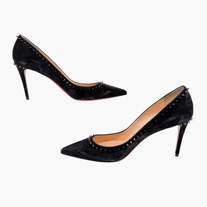 Christian Louboutin Anjalina 85 Spike Pumps Black Suede Size 40.5