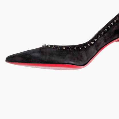 Christian Louboutin Anjalina 85 Spike Pumps Black Suede Size 40.5