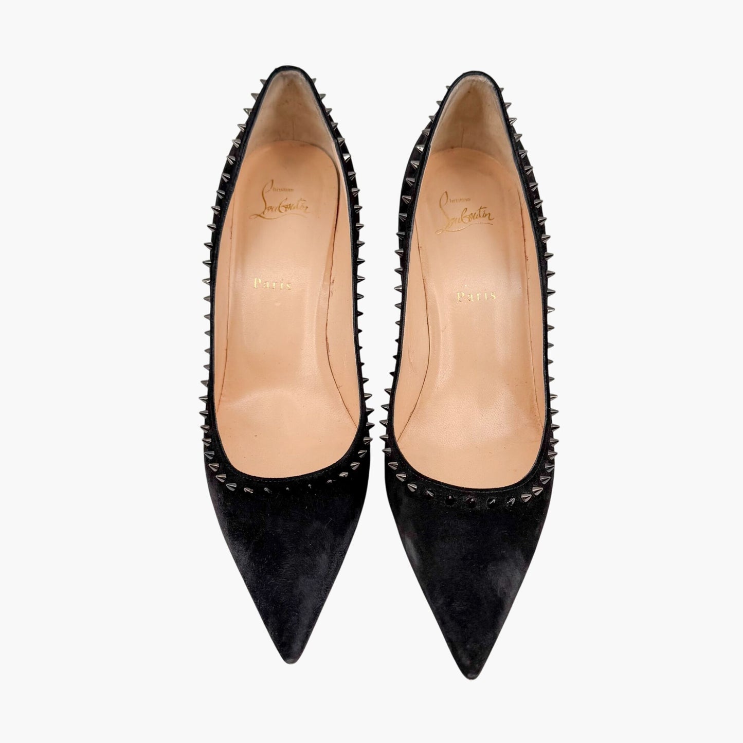 Christian Louboutin Anjalina 85 Spike Pumps Black Suede Size 40.5