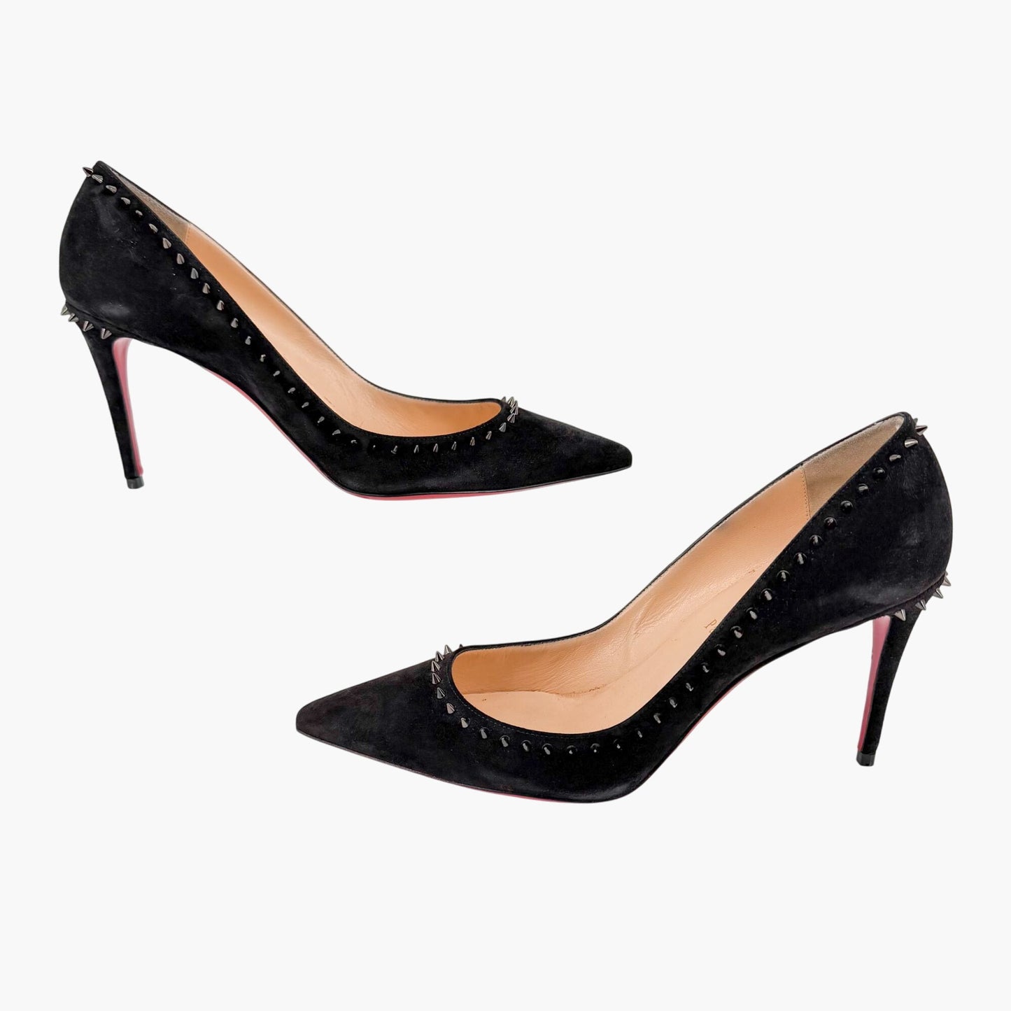 Christian Louboutin Anjalina 85 Spike Pumps Black Suede Size 40.5