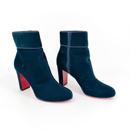 Christian Louboutin Moulamax Velvet Ankle Boots Teal Size 38.5