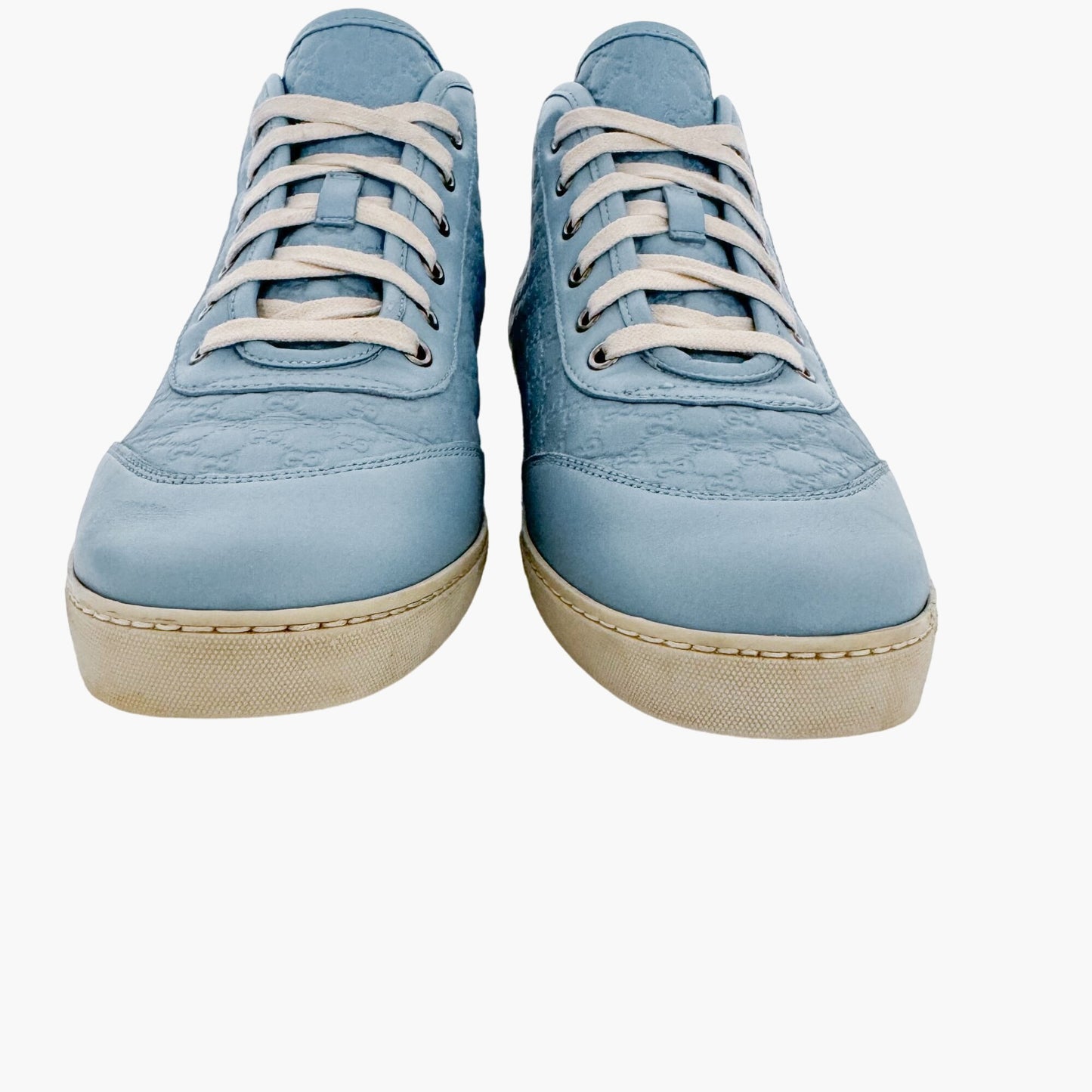 Gucci High Top GG Sneakers in Light Blue Leather Size 40