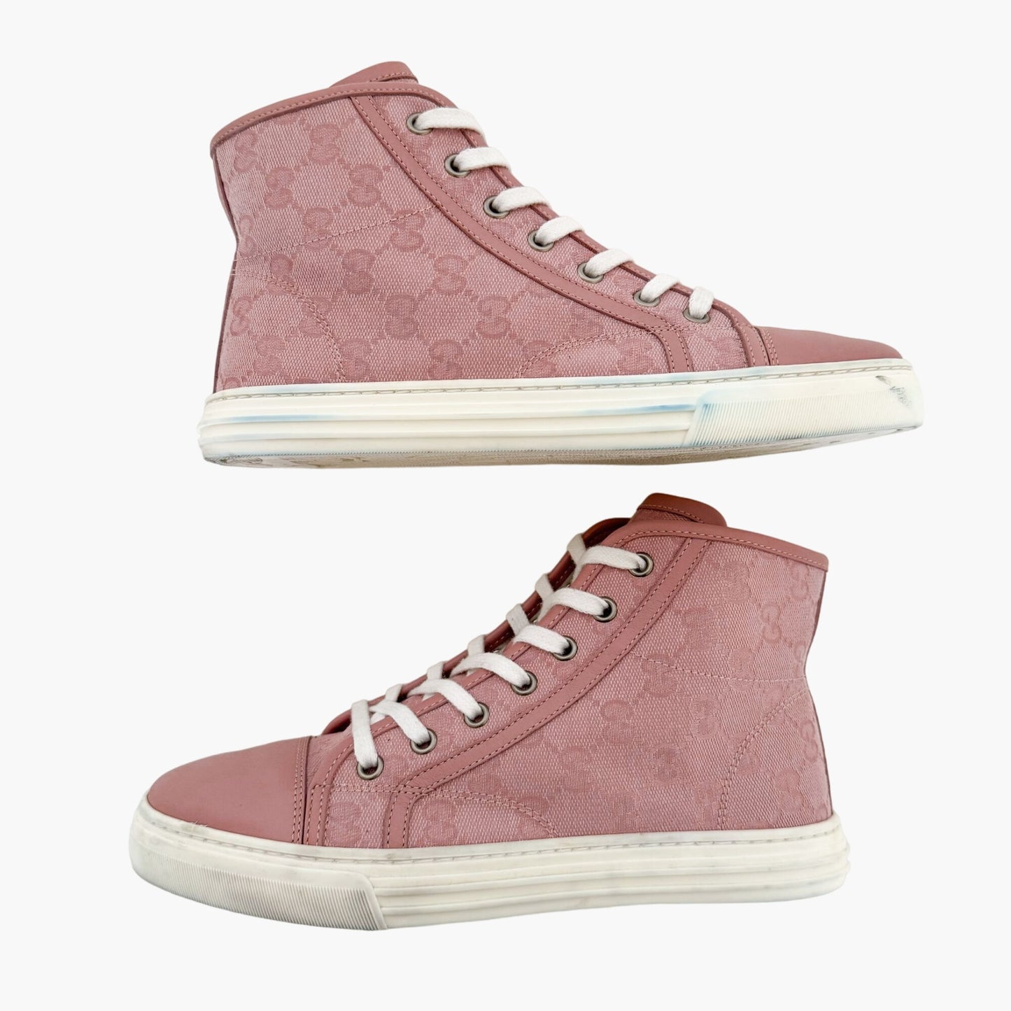 Gucci Rebel High Top Sneakers in Pink GG Monogram Canvas Size 37