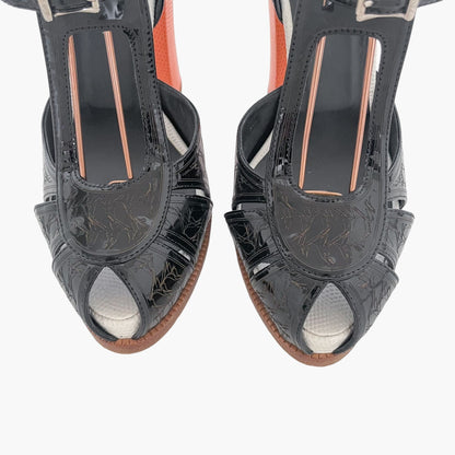 Fendi Chameleon Pumps in Black Patent & Orange Size 38.5