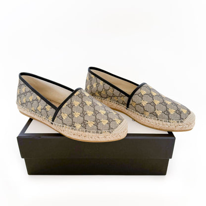 Gucci Pilar Espadrille Flats in Beige Bee GG Monogram Canvas Size 42