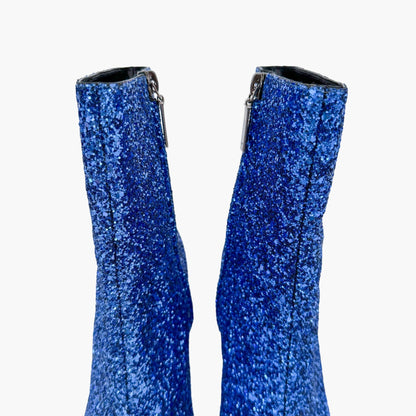 Saint Laurent Lou 95 Ankle Boots in Blue Glitter Size 37.5