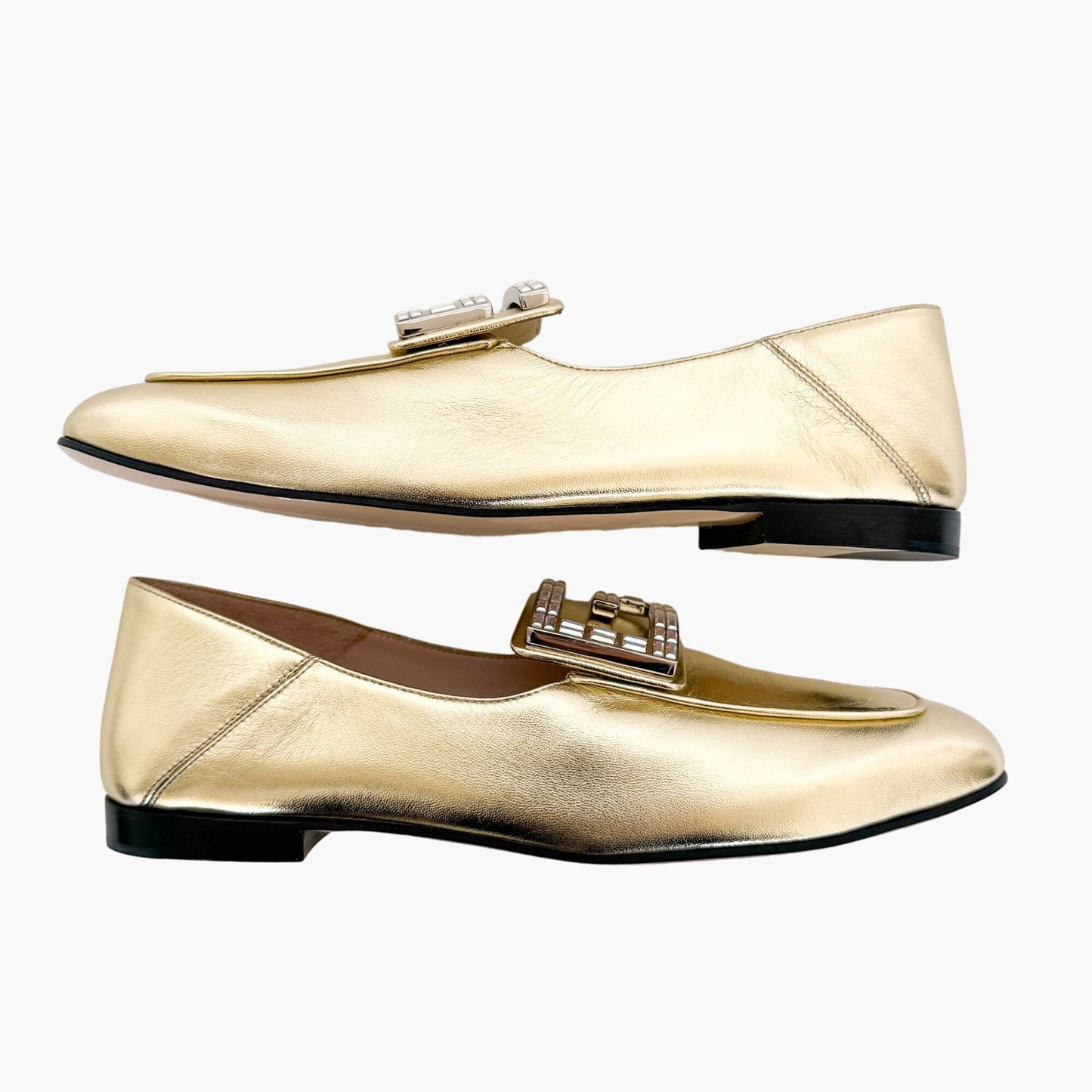 Gucci Madelyn Crystal G Loafers in Metallic Gold Size 40