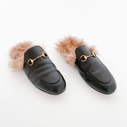 Gucci Princetown Slipper with Lamb Wool in Black Size 38