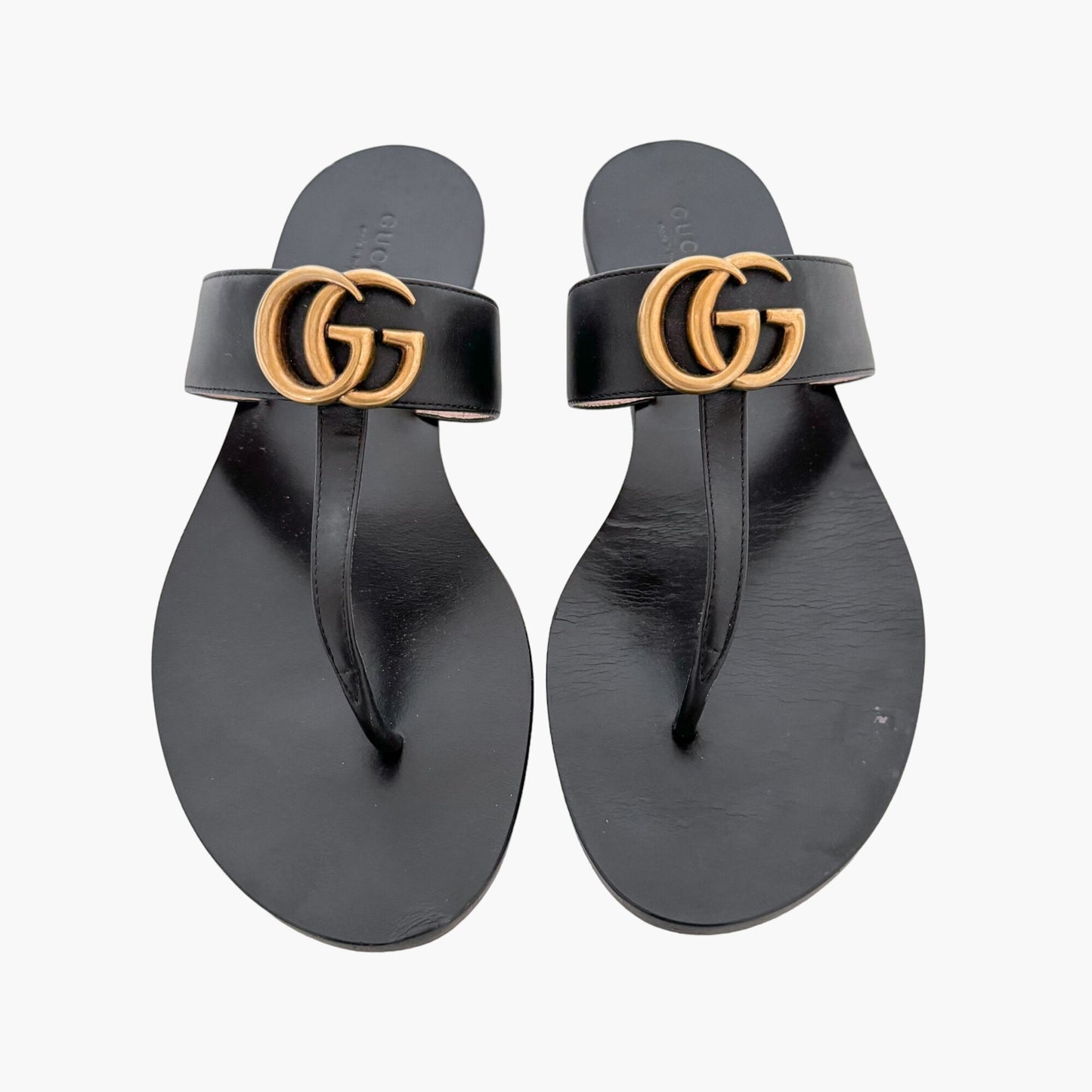 Gucci Marmont GG Thong Sandals in Black Leather Size 37.5