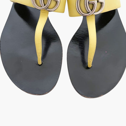 Gucci GG Marmont Thong Sandals in Pastel Yellow Leather Size 38.5
