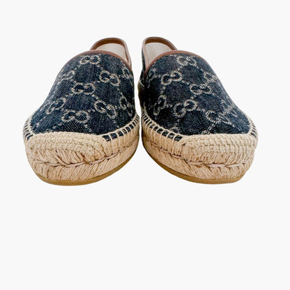 Gucci GG Monogram Espadrille Flats in Navy Blue Denim Size 37